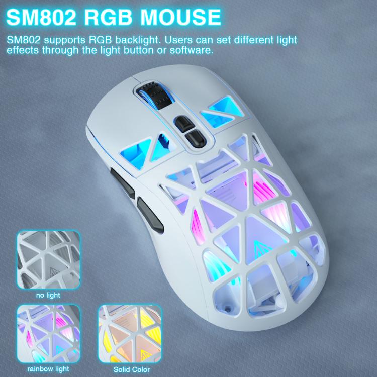 Ratón inalámbrico ultraligero SOLAKAKA SM802 de tres modos: 2,4 GHz + Bluetooth + con cable., SM802