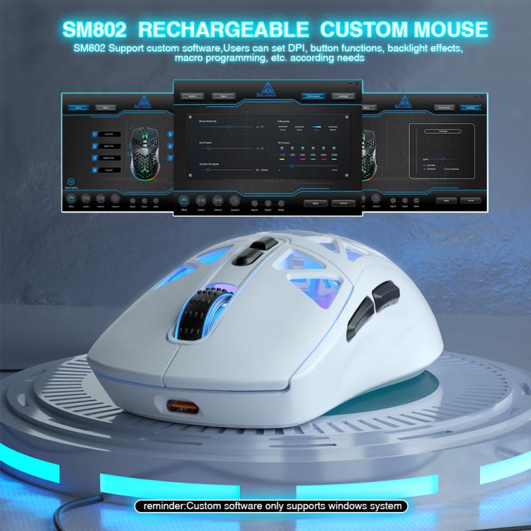 Ratón inalámbrico ultraligero SOLAKAKA SM802 de tres modos: 2,4 GHz + Bluetooth + con cable., SM802