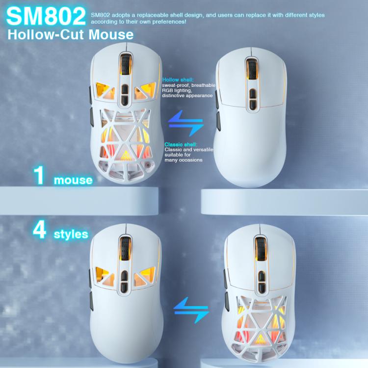 Ratón inalámbrico ultraligero SOLAKAKA SM802 de tres modos: 2,4 GHz + Bluetooth + con cable., SM802