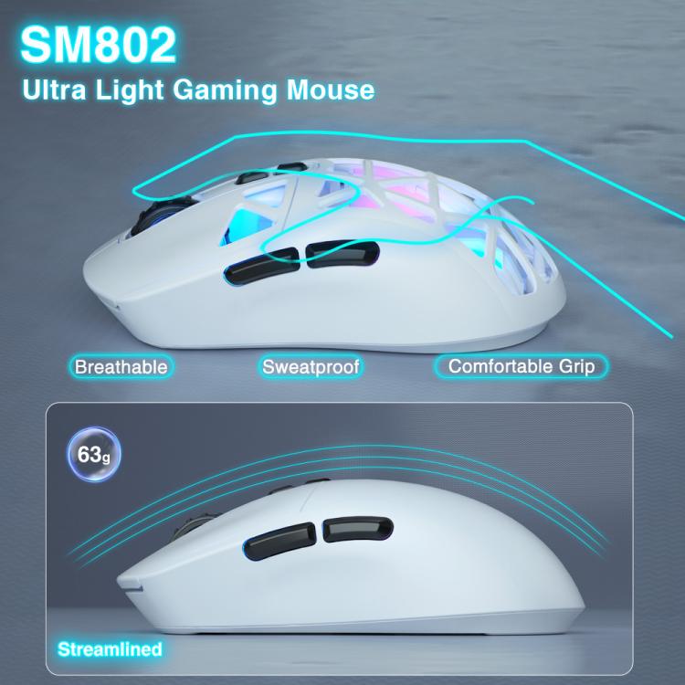 Ratón inalámbrico ultraligero SOLAKAKA SM802 de tres modos: 2,4 GHz + Bluetooth + con cable., SM802
