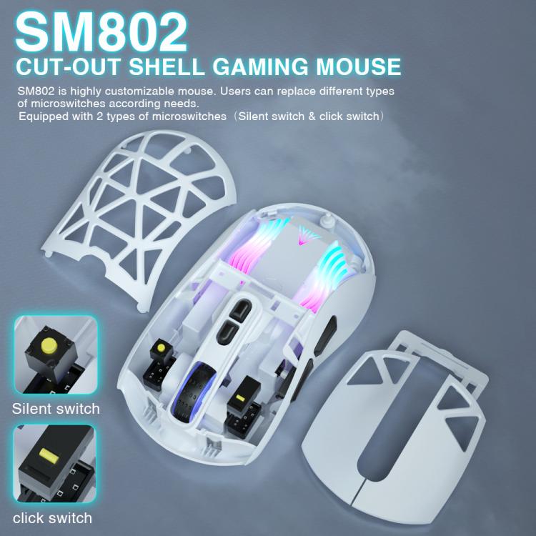 Ratón inalámbrico ultraligero SOLAKAKA SM802 de tres modos: 2,4 GHz + Bluetooth + con cable., SM802