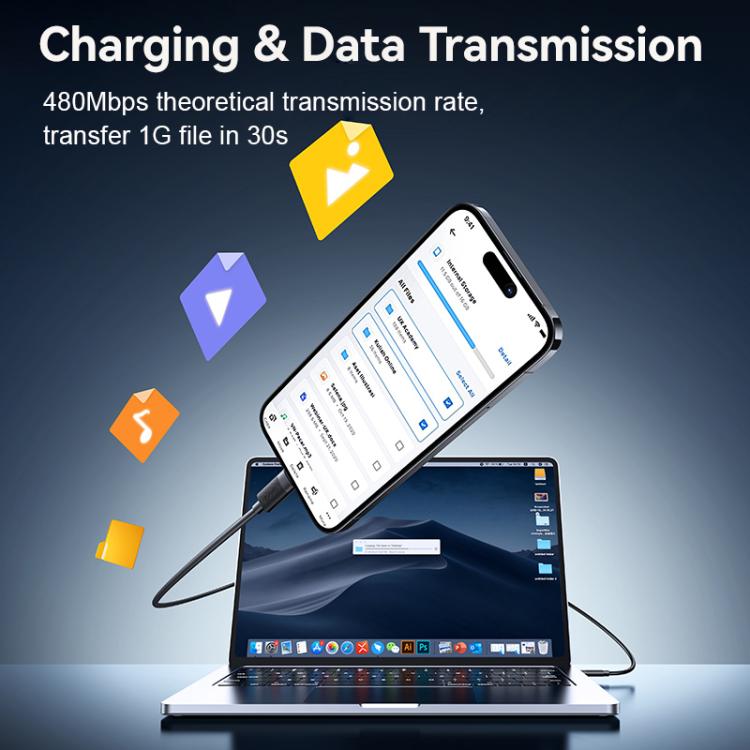 Cable de datos de carga rápida USAMS SJ781 U94 USB-C / Tipo-C a 8 pines PD30W, 1m