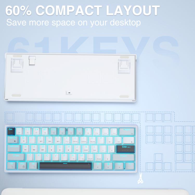 Teclado mecánico inalámbrico SOLAKAKA SK961 RGB de tres modos y 61 teclas, Red Axis