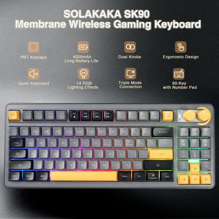 Teclado inalámbrico de silicona SOLAKAKA SK90 Tri-mode de 90 teclas