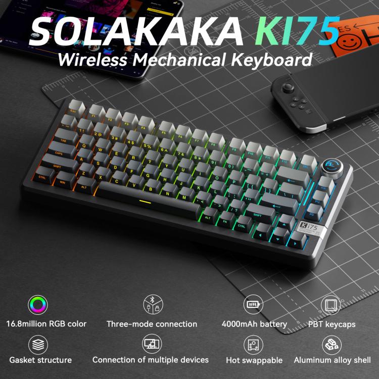 Teclado mecánico inalámbrico SOLAKAKA Ki75 con tres modos RGB y leyenda lateral, Seiya Switch