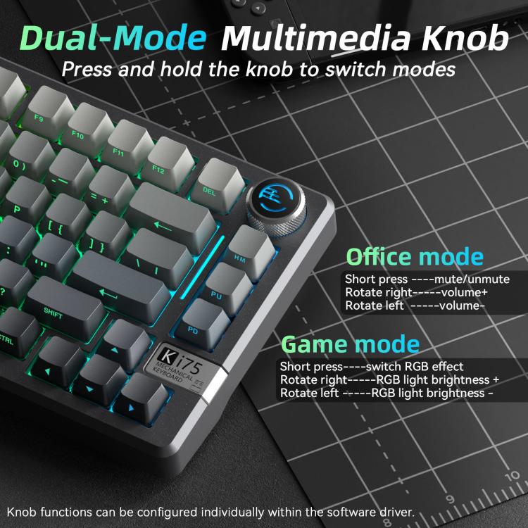 Teclado mecánico inalámbrico SOLAKAKA Ki75 con tres modos RGB y leyenda lateral, Seiya Switch