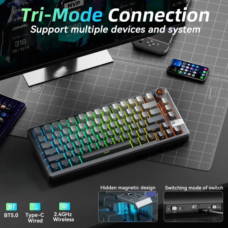 Teclado mecánico inalámbrico SOLAKAKA Ki75 con tres modos RGB y leyenda lateral, Seiya Switch