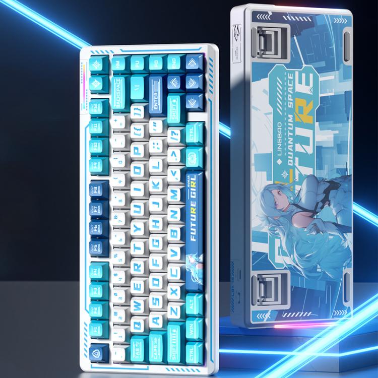 Teclado mecánico inalámbrico LINGBAO K75 de 82 teclas con triple modo, Blue White-Hanada Axis, Blue White-Smoky Purple Axis, Black Red White-Red Rabbit Axis PRO, Black Red-Blue Feather Axis