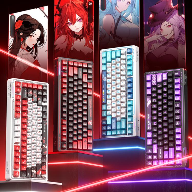 Teclado mecánico inalámbrico LINGBAO K75 de 82 teclas con triple modo, Blue White-Hanada Axis, Blue White-Smoky Purple Axis, Black Red White-Red Rabbit Axis PRO, Black Red-Blue Feather Axis