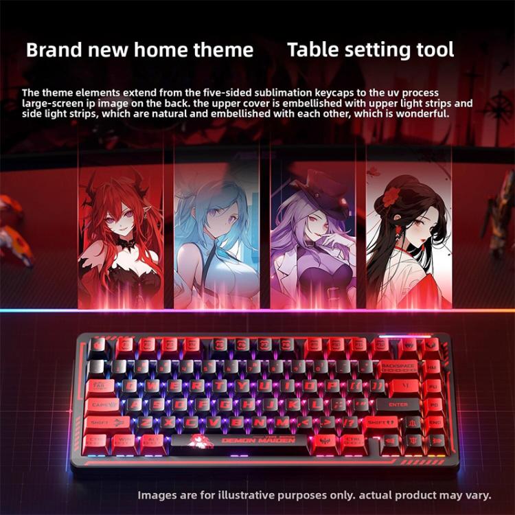Teclado mecánico inalámbrico LINGBAO K75 de 82 teclas con triple modo, Blue White-Hanada Axis, Blue White-Smoky Purple Axis, Black Red White-Red Rabbit Axis PRO, Black Red-Blue Feather Axis