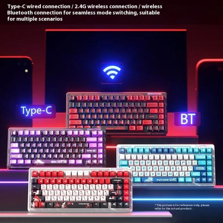 Teclado mecánico inalámbrico LINGBAO K75 de 82 teclas con triple modo, Blue White-Hanada Axis, Blue White-Smoky Purple Axis, Black Red White-Red Rabbit Axis PRO, Black Red-Blue Feather Axis