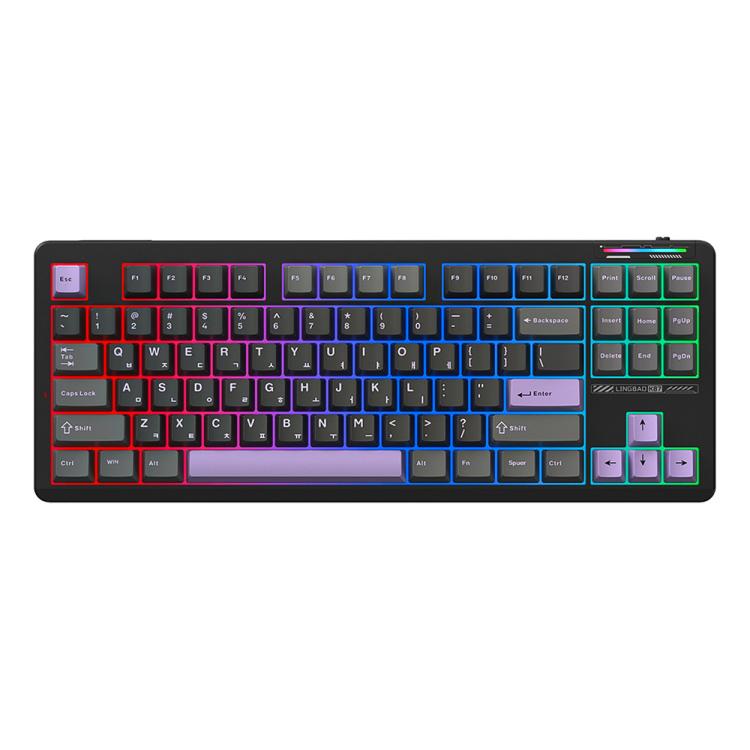 Teclado mecánico LINGBAO K87 Tri-Mode Hot Swap, Black-Gray Wood Axis, Black White-Gray Wood Axis
