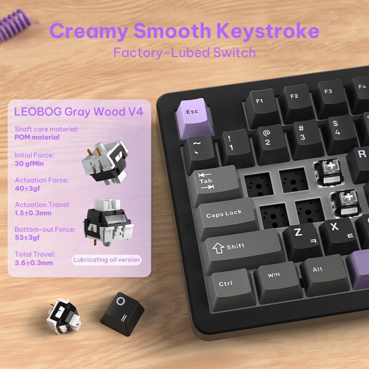 Teclado mecánico LINGBAO K87 Tri-Mode Hot Swap, Black-Gray Wood Axis, Black White-Gray Wood Axis