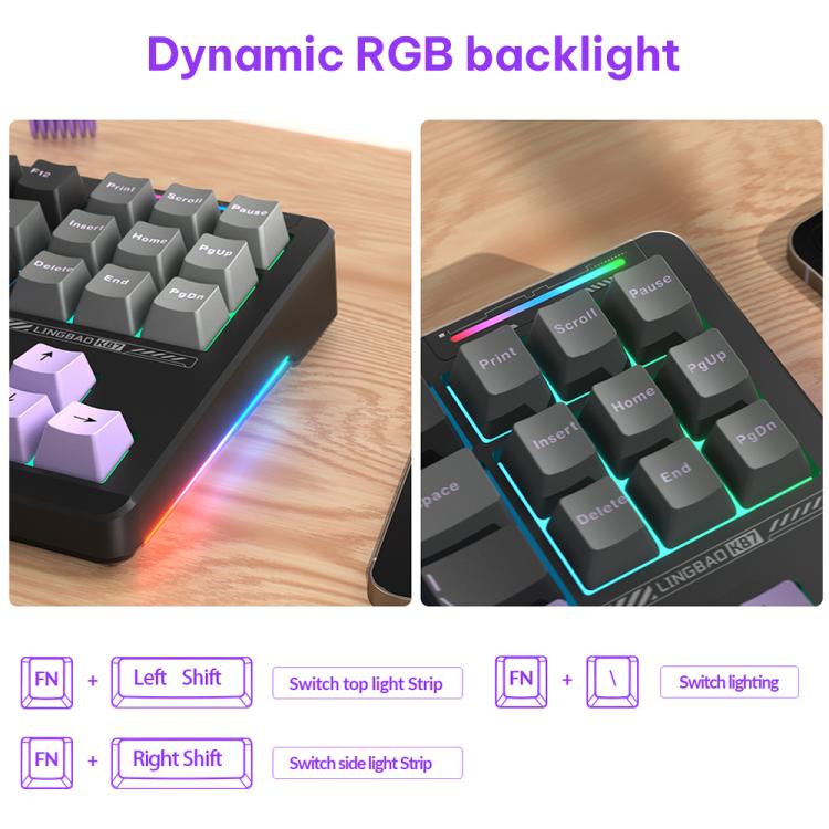 Teclado mecánico LINGBAO K87 Tri-Mode Hot Swap, Black-Gray Wood Axis, Black White-Gray Wood Axis