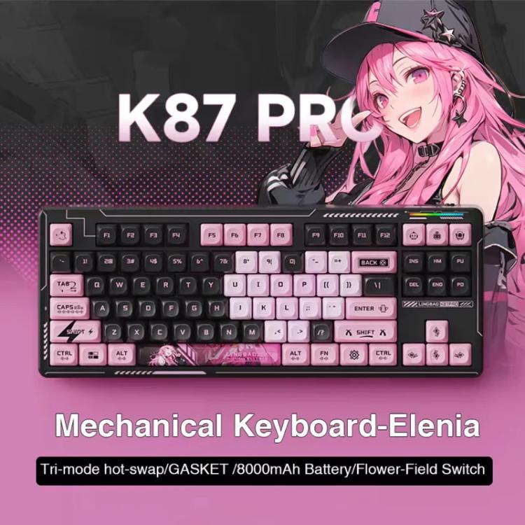 Teclado mecánico para juegos LINGBAO K87 Pro Tri-Mode Hot Swap, Elinia-Hanada Axis, Wu Kong-Hanada Axis, Lucinel-Hanada Axis, Serafina-Hanada Axis