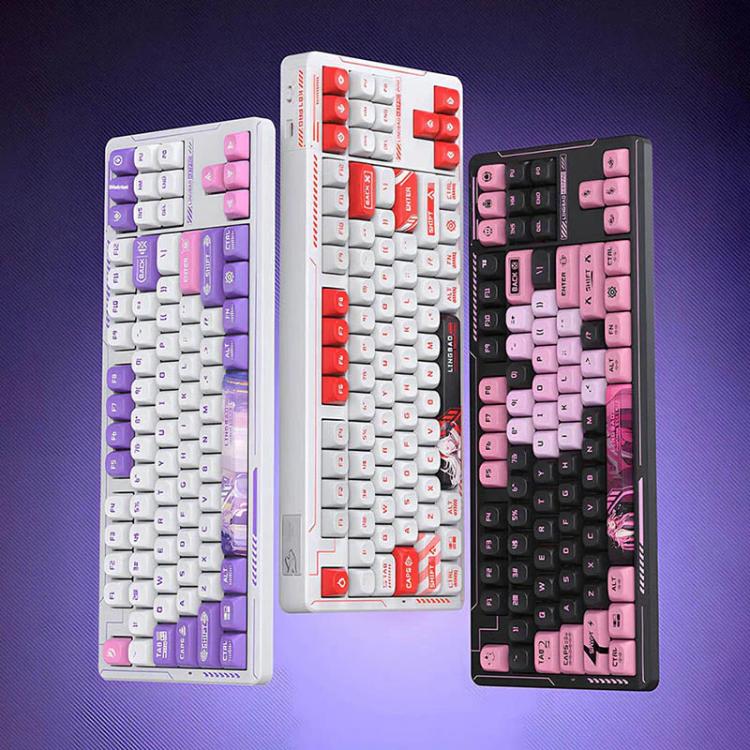 Teclado mecánico para juegos LINGBAO K87 Pro Tri-Mode Hot Swap, Elinia-Hanada Axis, Wu Kong-Hanada Axis, Lucinel-Hanada Axis, Serafina-Hanada Axis