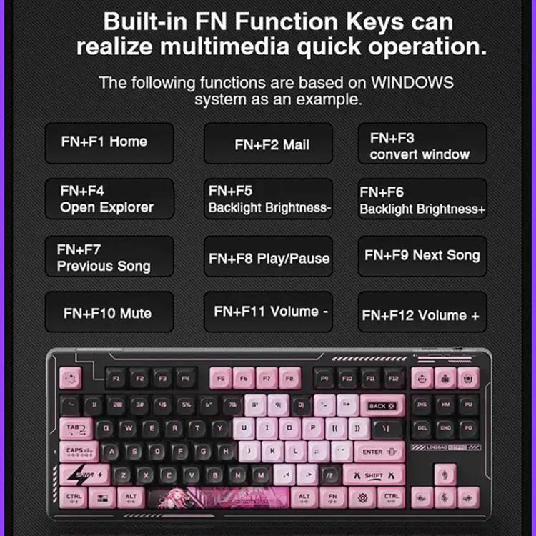 Teclado mecánico para juegos LINGBAO K87 Pro Tri-Mode Hot Swap, Elinia-Hanada Axis, Wu Kong-Hanada Axis, Lucinel-Hanada Axis, Serafina-Hanada Axis