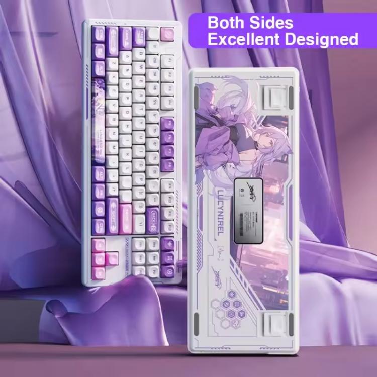 Teclado mecánico para juegos LINGBAO K87 Pro Tri-Mode Hot Swap, Elinia-Hanada Axis, Wu Kong-Hanada Axis, Lucinel-Hanada Axis, Serafina-Hanada Axis