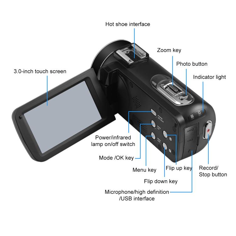 Cámara de vídeo digital 4K con zoom de 5600 píxeles, With Microphone