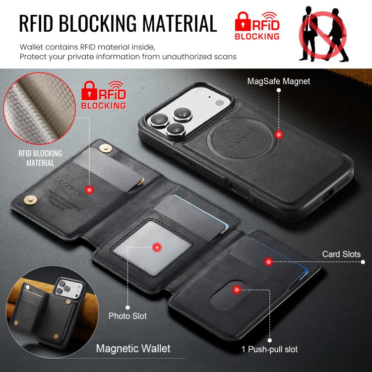 Funda desmontable para teléfono MagSafe RFID K3 Pro de la serie MAGKING K3, For iPhone 17 Pro Max, For iPhone 17 Pro, For iPhone Air