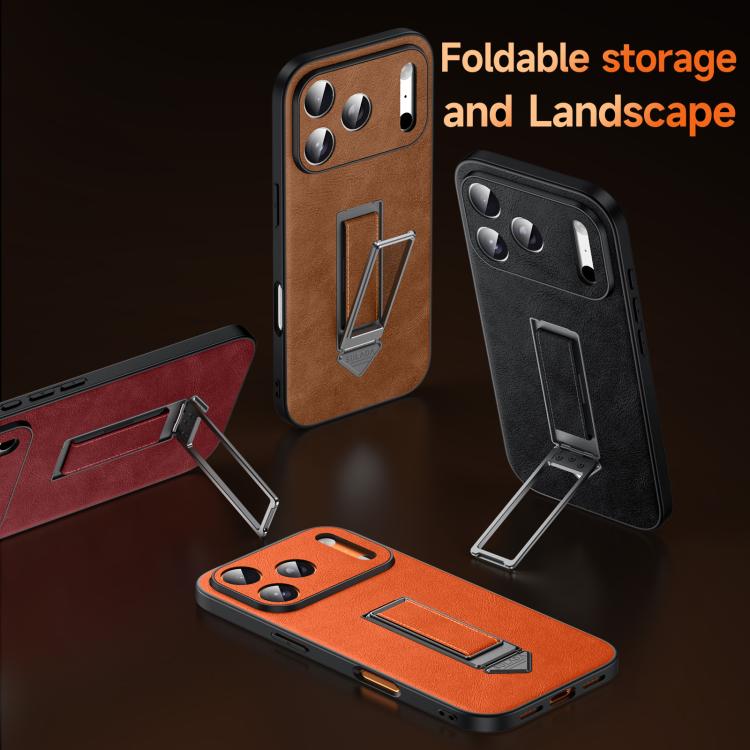 Funda para teléfono de piel sintética con soporte metálico oculto y pulsera SULADA, For iPhone 17 Pro Max, For iPhone 17 Pro, For iPhone 17, For iPhone 16 Pro Max, For iPhone 16 Pro, For iPhone 16