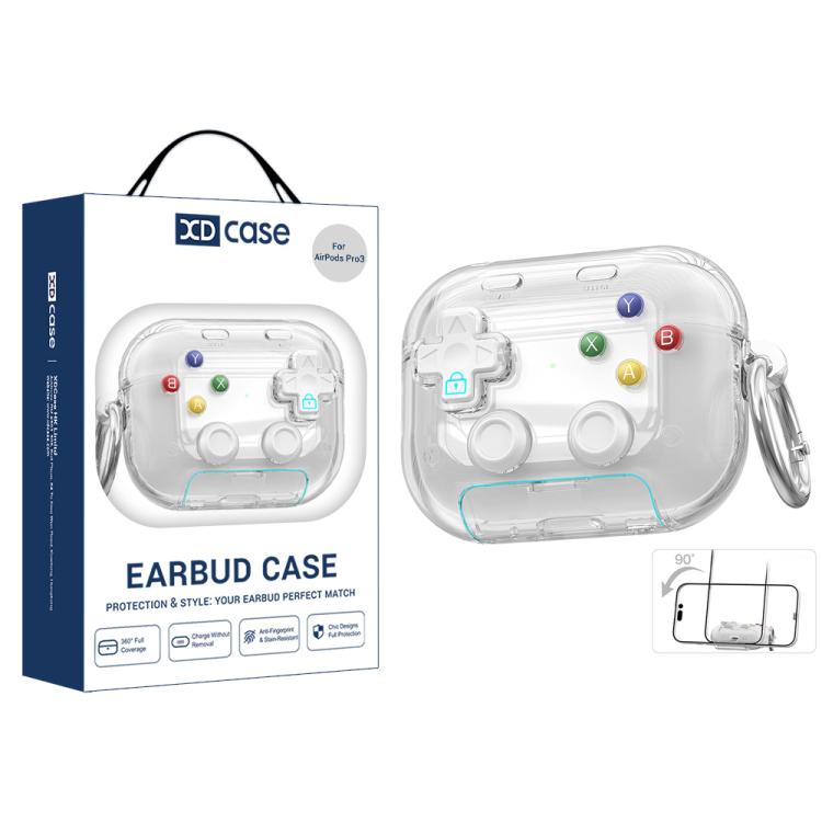 Estuche transparente para auriculares XDcase con diseño de consola de videojuegos retro, soporte y botón antiestrés., For AirPods Pro 3, For AirPods 4, For AirPods Pro 2 / 1