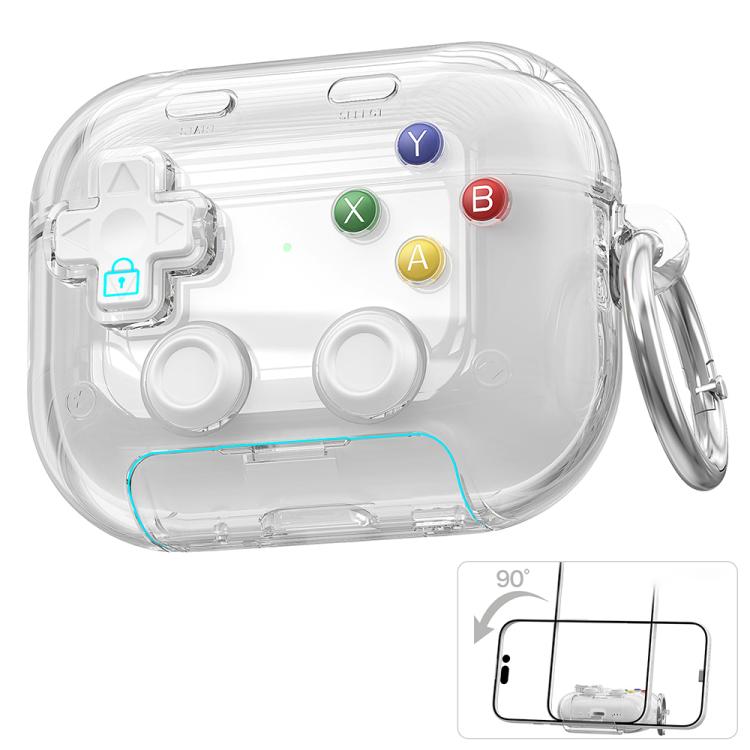 Estuche transparente para auriculares XDcase con diseño de consola de videojuegos retro, soporte y botón antiestrés., For AirPods Pro 3, For AirPods 4, For AirPods Pro 2 / 1