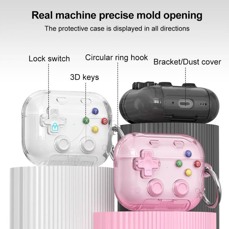 Estuche transparente para auriculares XDcase con diseño de consola de videojuegos retro, soporte y botón antiestrés., For AirPods Pro 3, For AirPods 4, For AirPods Pro 2 / 1