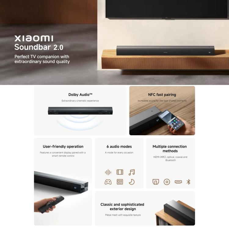 Barra de sonido Xiaomi 2.0 original para TV y PC con soporte NFC., US Plug