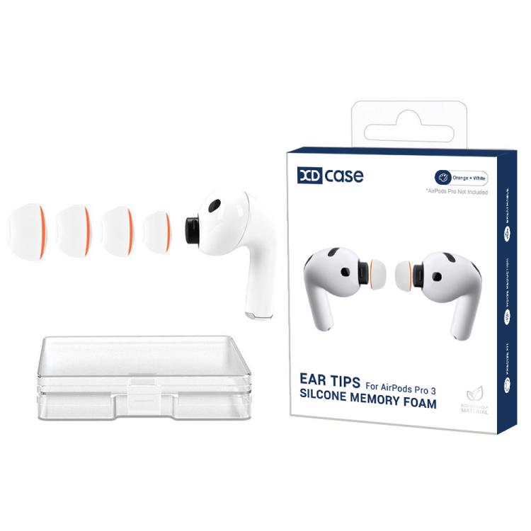 XDcase 4 pares de almohadillas de silicona de repuesto para auriculares, tamaños XS/S/M/L, 4 Pairs XS/S/M/L Size(White Orange)