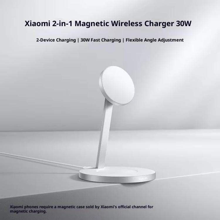 Cargador inalámbrico magnético 2 en 1 original Xiaomi de 30 W para teléfonos móviles y auriculares.