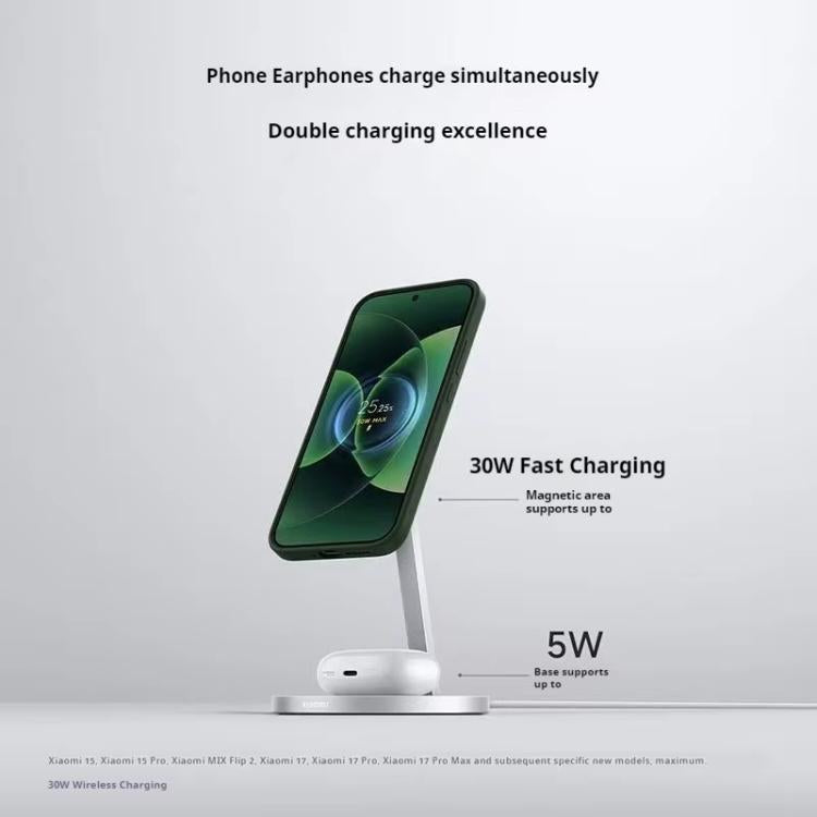 Cargador inalámbrico magnético 2 en 1 original Xiaomi de 30 W para teléfonos móviles y auriculares.