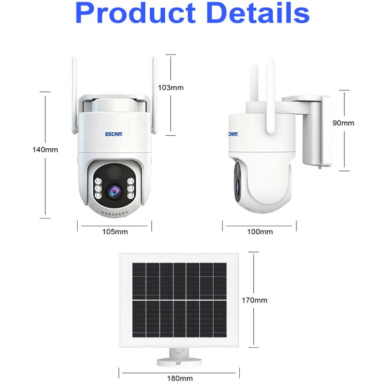 Sistema de cámara de seguridad inalámbrica ESCAM QFS71 4G 3MP IP66 con panel solar, European Version, American Version