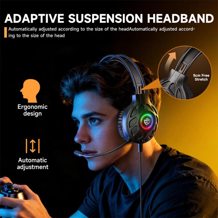 Auriculares para juegos SoulBytes S200 con cable USB de 3,5 mm, LED y micrófono., S200