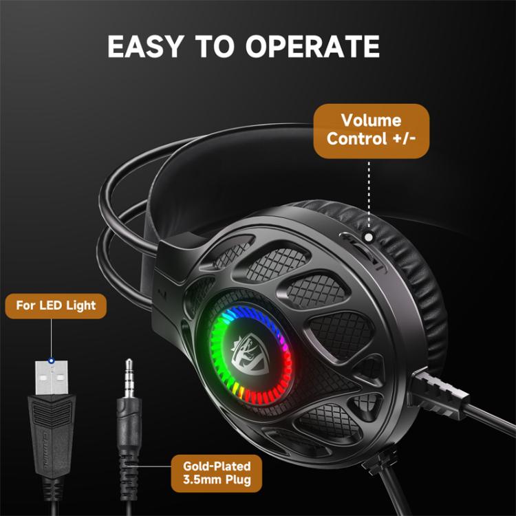Auriculares para juegos SoulBytes S200 con cable USB de 3,5 mm, LED y micrófono., S200
