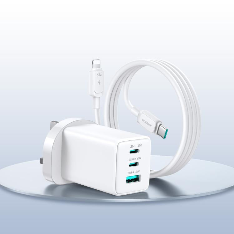 Cargador JOYROOM JR-TG10 de 65 W con doble puerto USB tipo C y 3 puertos, con cable USB tipo C a 8 pines., EU Plug, UK Plug