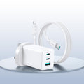 Cargador JOYROOM JR-TG10 de 65 W con doble puerto USB tipo C y 3 puertos, con cable USB tipo C a 8 pines., EU Plug, UK Plug