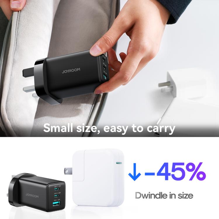 Cargador JOYROOM JR-TG10 de 65 W con doble puerto USB tipo C y 3 puertos, con cable USB tipo C a 8 pines., EU Plug, UK Plug