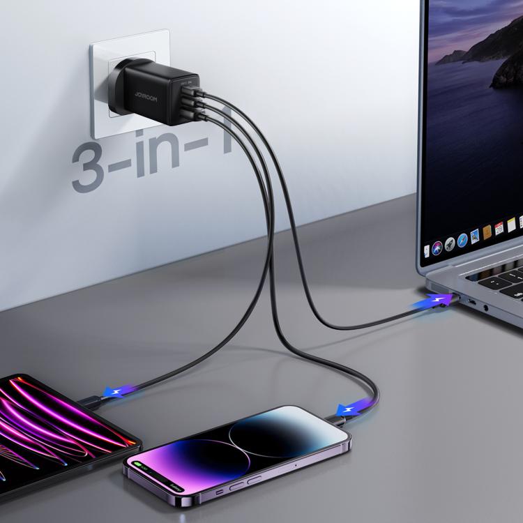 Cargador JOYROOM JR-TG10 de 65 W con doble puerto USB tipo C y 3 puertos, con cable USB tipo C a 8 pines., EU Plug, UK Plug
