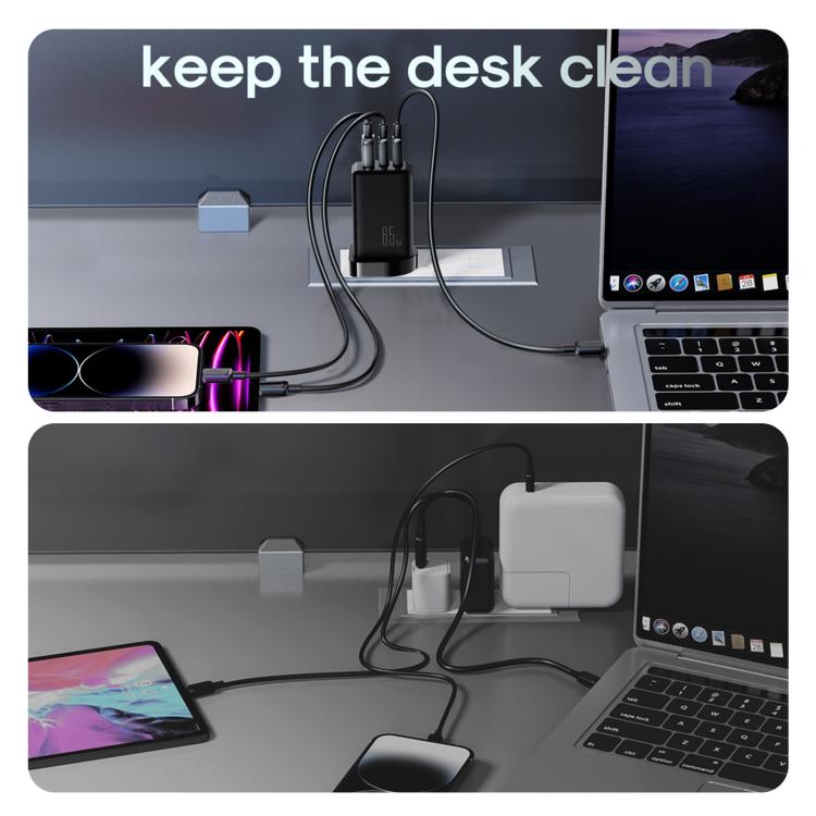 Cargador JOYROOM JR-TG10 de 65 W con doble puerto USB tipo C y 3 puertos, con cable USB tipo C a 8 pines., EU Plug, UK Plug