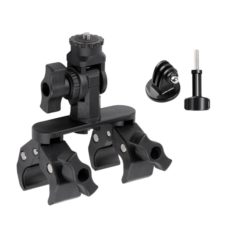 Abrazadera doble tipo cangrejo universal para manillar de bicicleta con cámara de acción, With Adapter & Screw, Single Clamp, With Extension Rod & Adapter & Screw, With Extension Rod