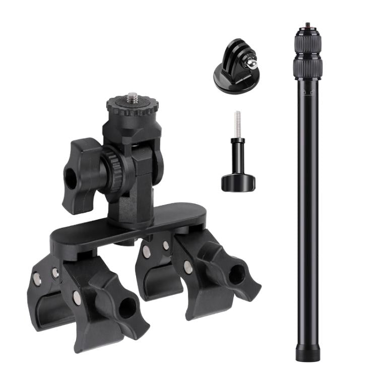 Abrazadera doble tipo cangrejo universal para manillar de bicicleta con cámara de acción, With Adapter & Screw, Single Clamp, With Extension Rod & Adapter & Screw, With Extension Rod