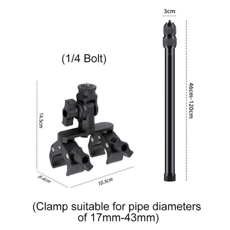 Abrazadera doble tipo cangrejo universal para manillar de bicicleta con cámara de acción, With Adapter & Screw, Single Clamp, With Extension Rod & Adapter & Screw, With Extension Rod