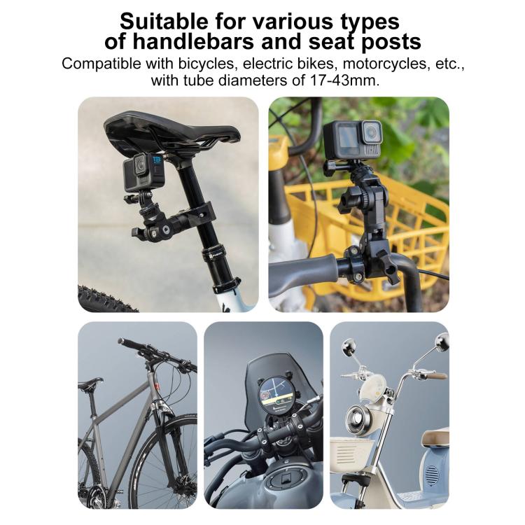 Abrazadera de manillar de bicicleta universal para cámara de acción con un solo gancho, Single Clamp, With Adapter & Screw