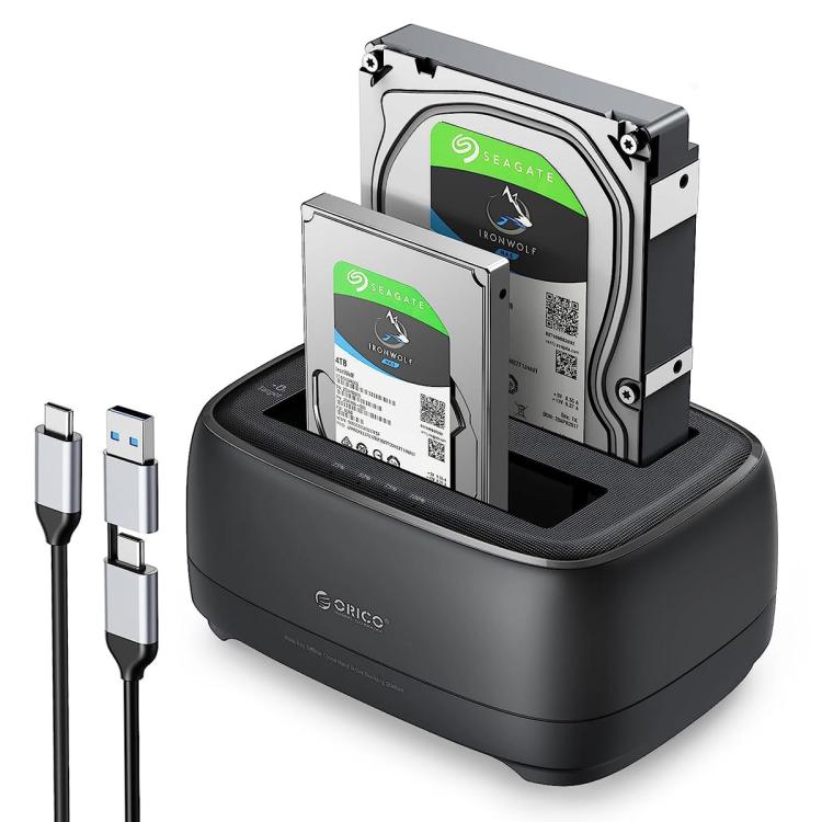 Estación de acoplamiento ORICO DD28C3-C para discos duros/SSD de 2,5/3,5 pulgadas, con conexión USB-C a SATA y 2 bahías., EU Plug, UK Plug, US Plug