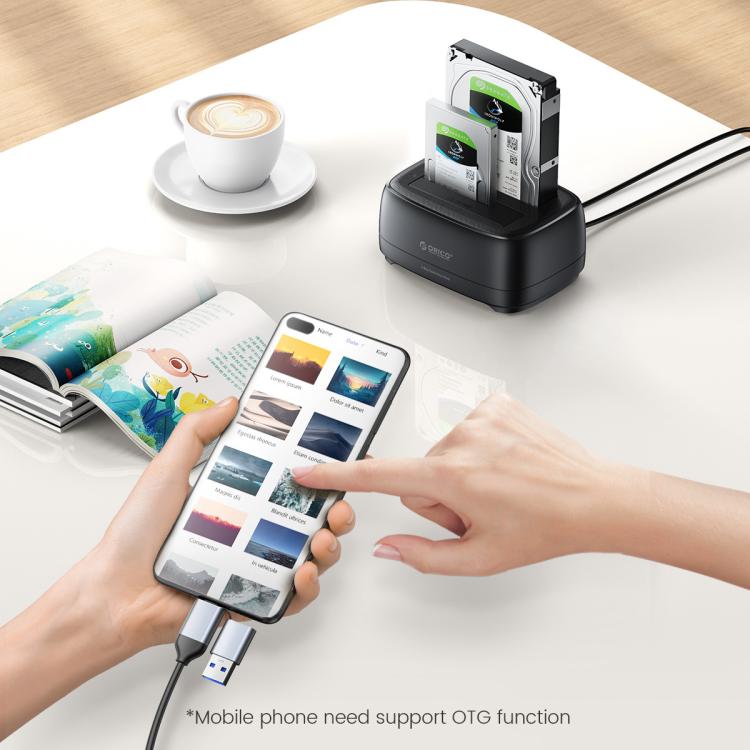 Estación de acoplamiento ORICO DD28C3-C para discos duros/SSD de 2,5/3,5 pulgadas, con conexión USB-C a SATA y 2 bahías., EU Plug, UK Plug, US Plug