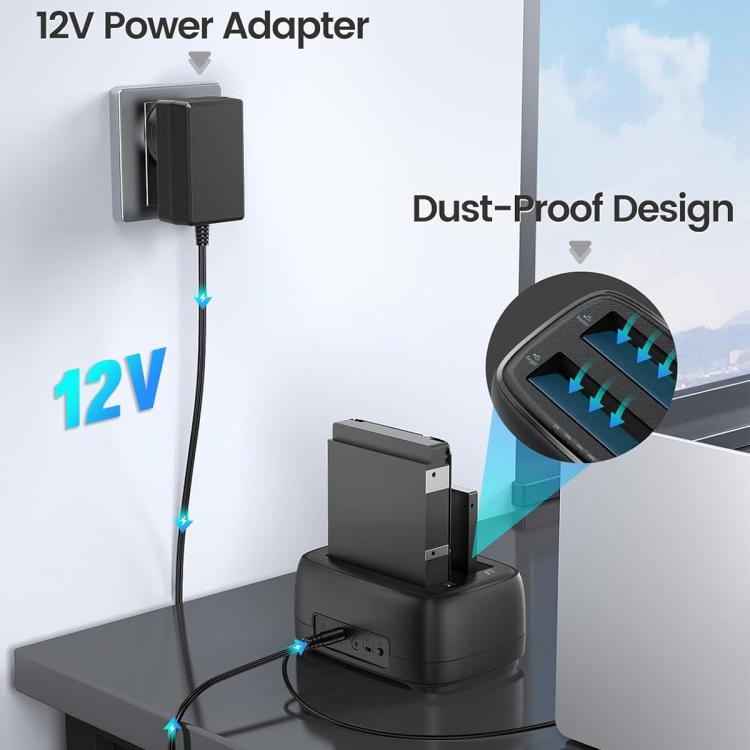 Estación de acoplamiento ORICO DD28C3-C para discos duros/SSD de 2,5/3,5 pulgadas, con conexión USB-C a SATA y 2 bahías., EU Plug, UK Plug, US Plug