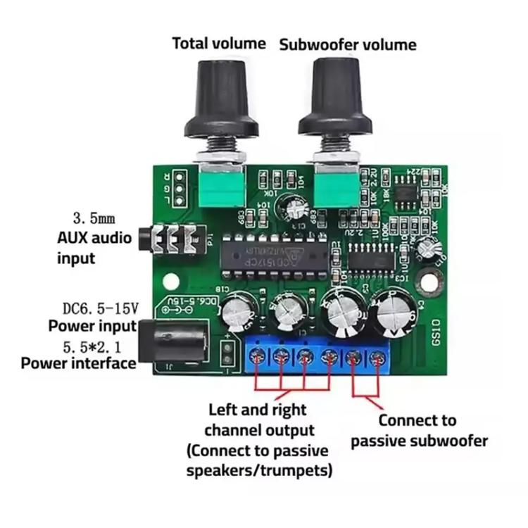 Módulo de modificación de audio DIY con placa amplificadora de altavoces de tres canales 2.1 de alta fidelidad DC12V, 2.1 Three-Channel
