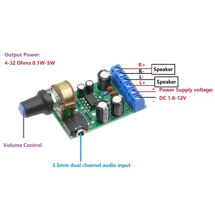 Módulo amplificador estéreo de doble canal TDA2822M Mini DC2-12V 2.0, 2.0 Dual-Channel