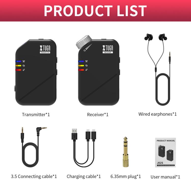 Sistema de monitorización estéreo intraauricular inalámbrico mini XTUGA J02S 2.4G TX y RX, J02S